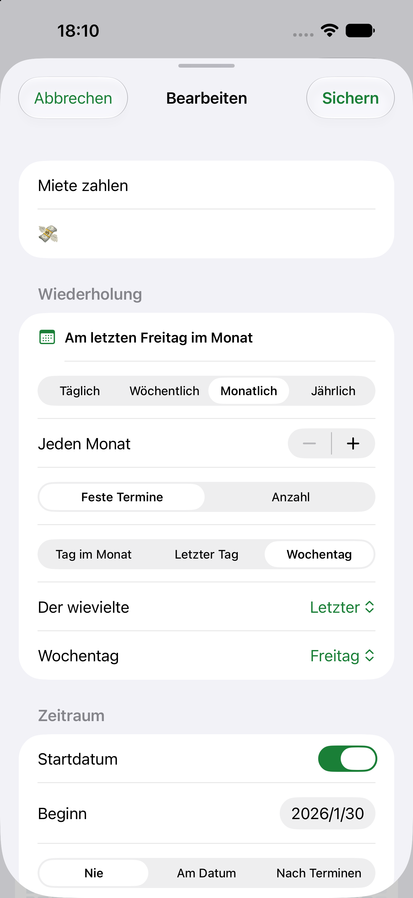 Recurrence editor